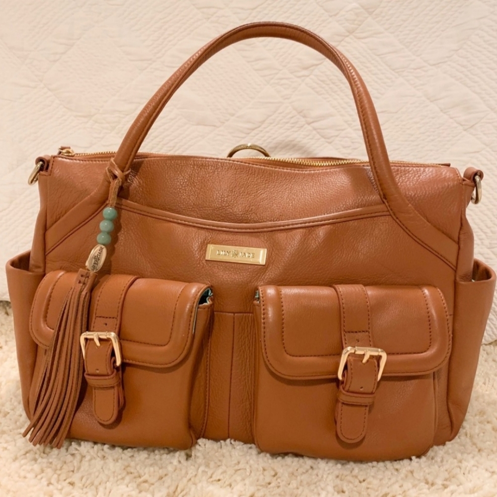 Lily Jade Diaper Bag Camel and Gold, Teal Liner